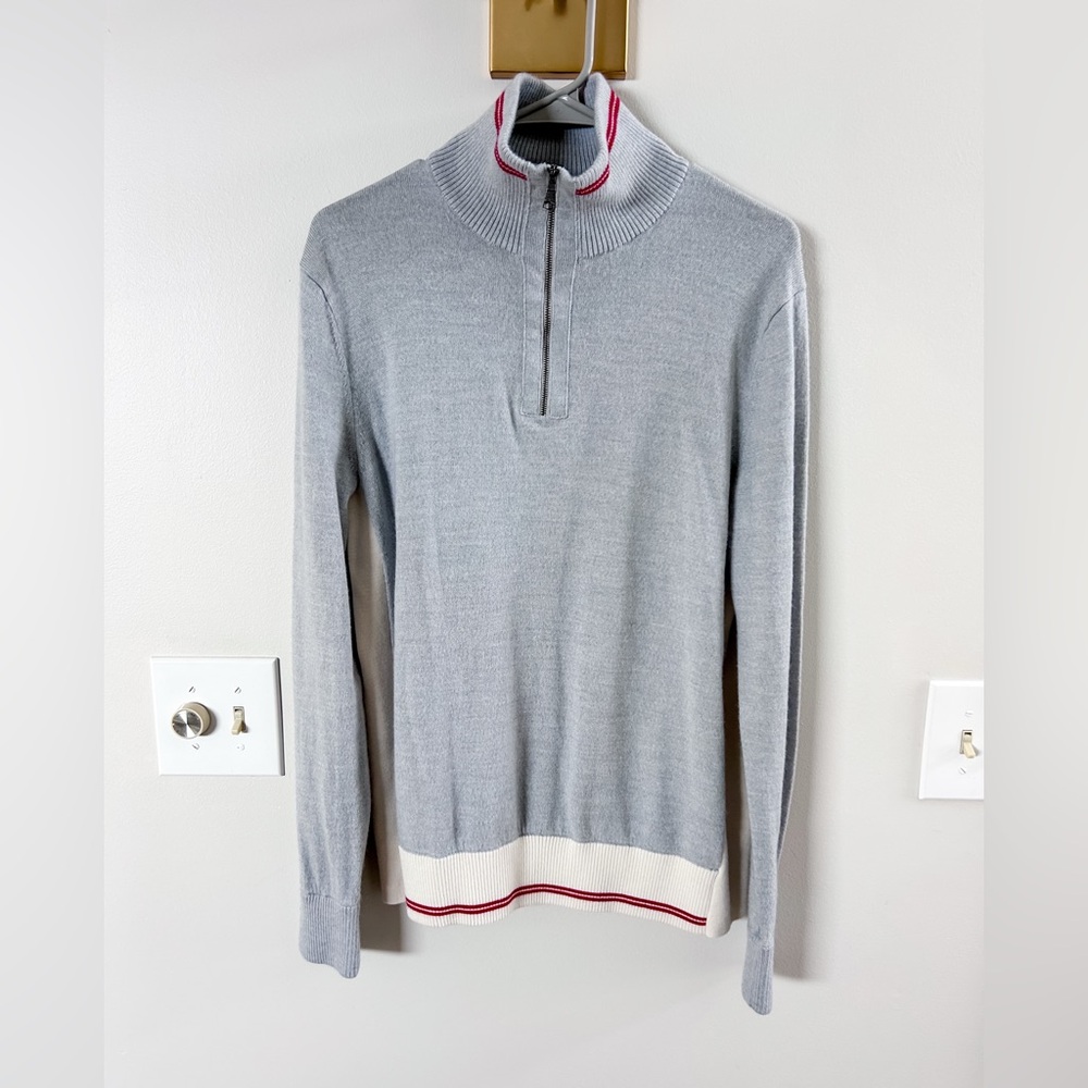 Banana Republic Light Gray Merino Wool Zip-Up Sweater
